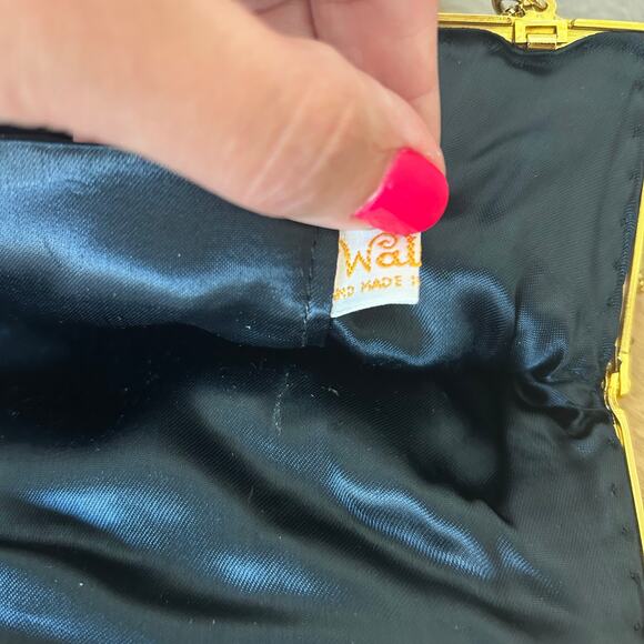 Vintage Black, Gold & Silver Beaded small handbag Kiss lock Winter Formal Date - Picture 5 of 11